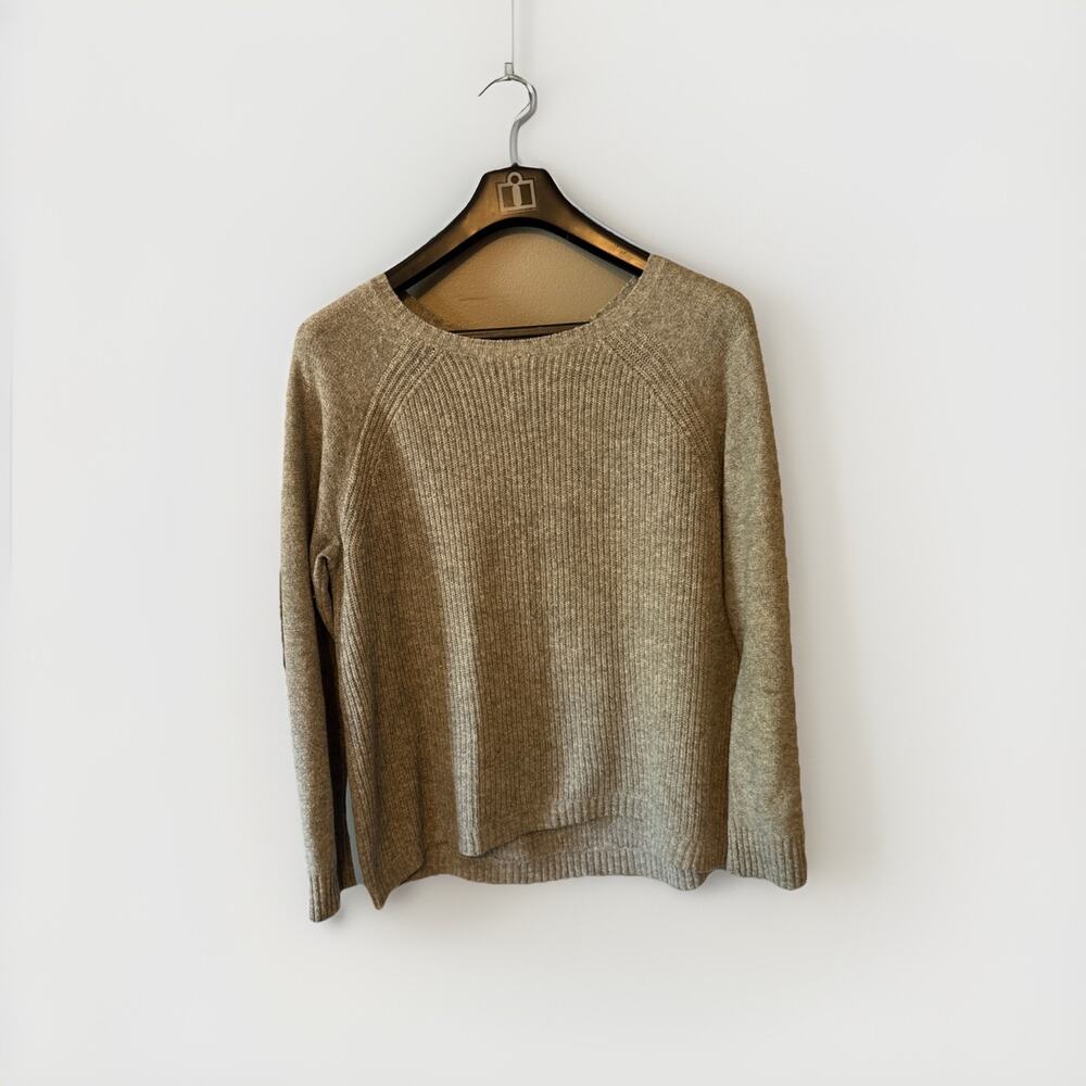 J.Crew 100% Wool Sweater Leather Elbow Patches Gray Academia Preppy M